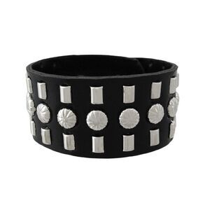 Black Vinyl Barrel Studded Wristband with Round Studs